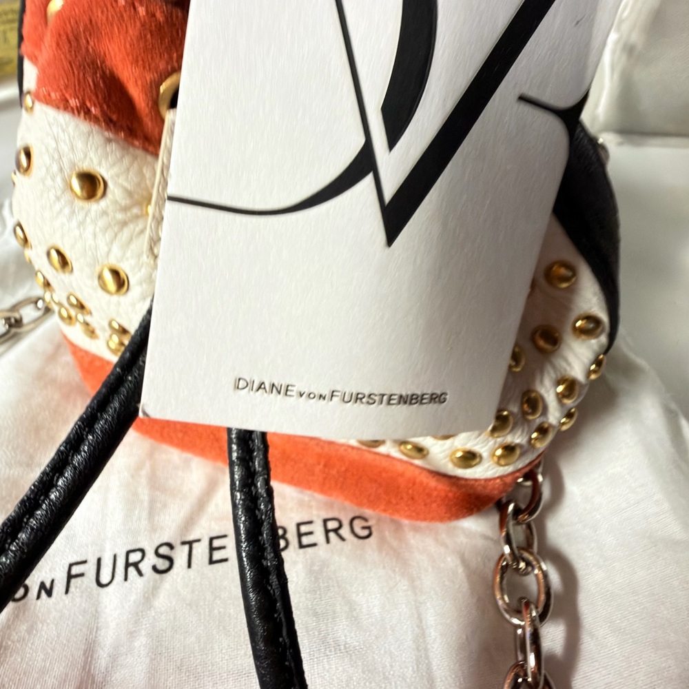 DVF Diane von Furstenberg Studded Mini Bucket Bag Leather Suede Crossbody Rare - Picture 4 of 6